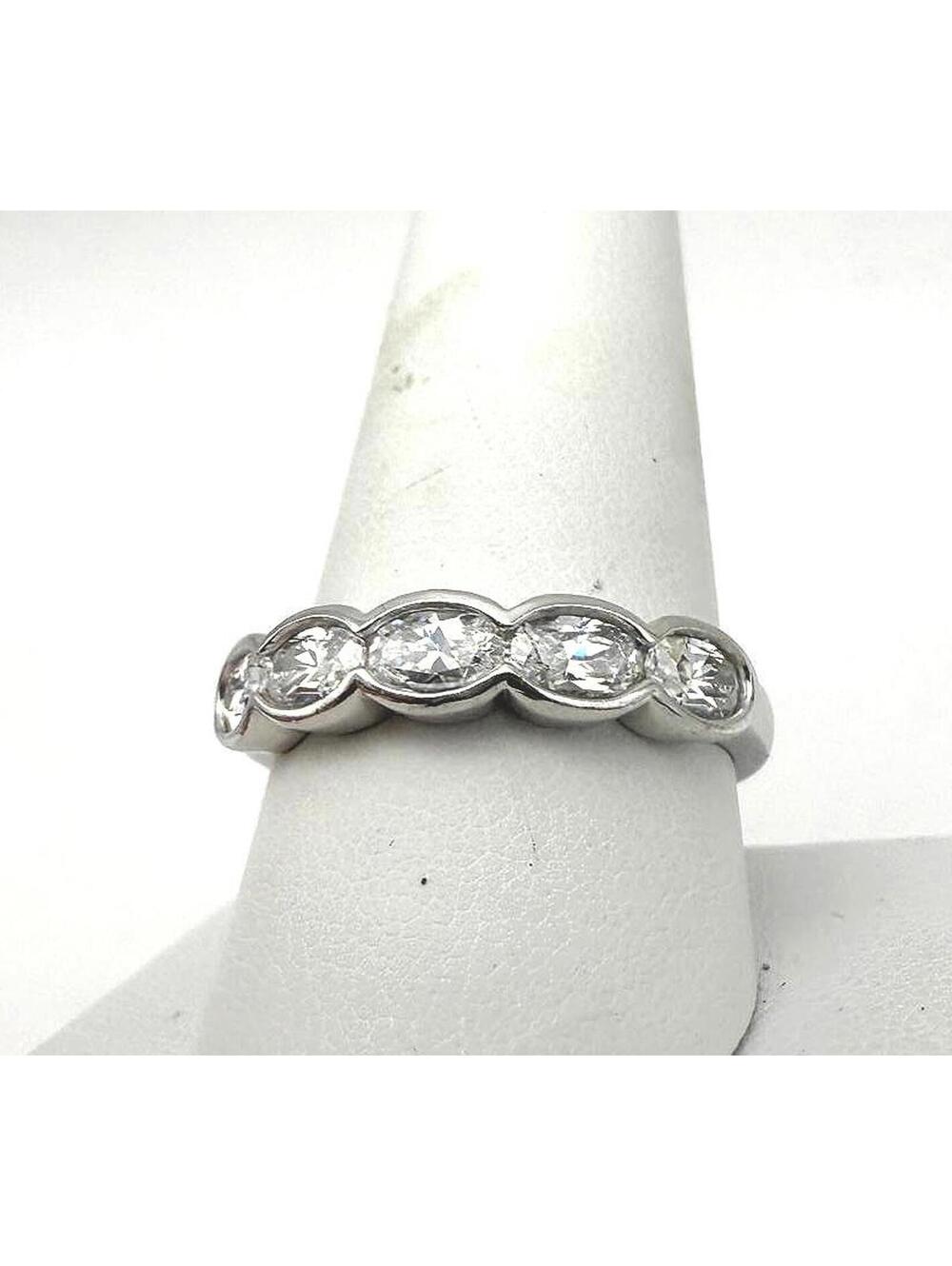 Sterling Silver Band Ring with Marquise-Cut Clear Stones Size 10